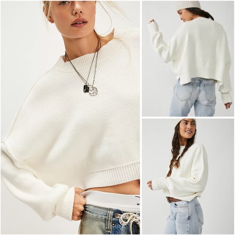 Free People Women's Cream Crew Neck Sweater - Picture 12 of 13